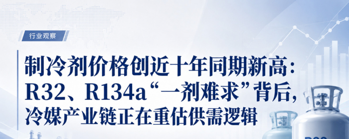 国内制冷剂价格创近十年同期新高：R32、R134a“一剂难求”背后，冷媒产业链正在重估供需逻辑